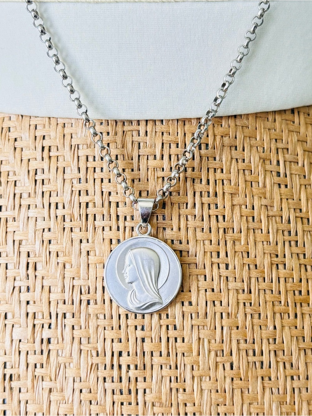 Sterling Silver Virgin Mary Medallion Necklace